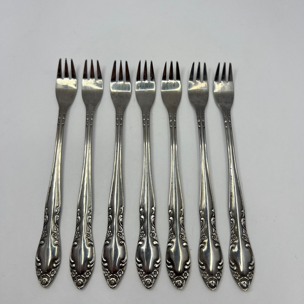 Oneida Northland Stainless Steel Seafood Forks 7 Royal Ballad Vtg 70s Cocktail
